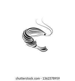 Shrimp illustration. Stylish sea food design element. Line art