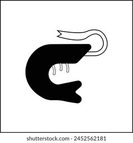 Shrimp illustration vector design in black and white with silhouette style. suitable for logos, icons, posters, advertisements, banners, companies, t-shirt designs, stickers, websites.