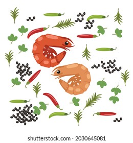 Shrimp and ingredients Illustration vector