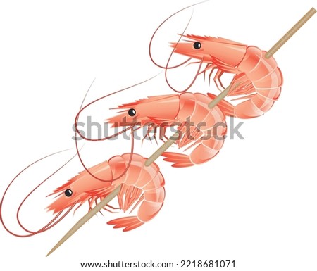 shrimp kebabs  in flat style, seafood. Isolated on white background