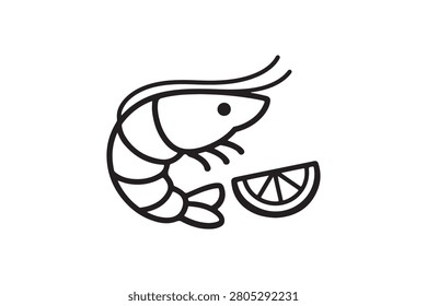 Shrimp with Lemon Outline Vector Icon