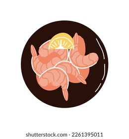 shrimp with lemon. snack. hand drawn vector illustration in flat style