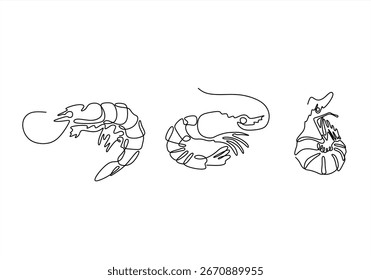 Shrimp Line Art Collection. desenho de linha contínua. Traçado editável.