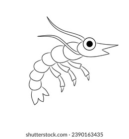 shrimp line art illustration suitable for coloring, examples of marine animals, backgrounds, stickers, templates