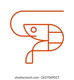 Shrimp line icon editable stroke geometric style vector logo for seafood restaurants culinary brands packaging designs promotional materials