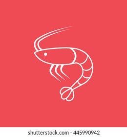 Shrimp Line Icon On Red Background