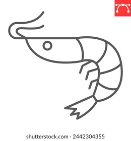 Shrimp line icon, seafood and fish, prawn vector icon, vector graphics, editable stroke outline sign, eps 10.