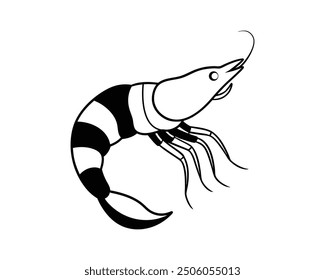 Shrimp Line Icon. Vector illustration in thin line style of nutrition related icons: vegetables, fruits, desserts, meat, baked goods, drinks, and more. Isolated on white.