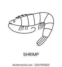 Shrimp-Line-Symbol in Vektorgrafik, Meeresfrüchte-Illustration.