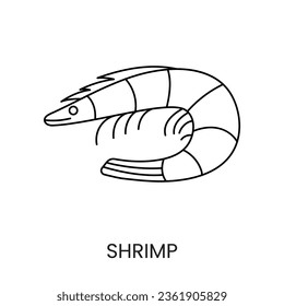 Shrimp-Line-Symbol in Vektorgrafik, Meeresfrüchte-Illustration.