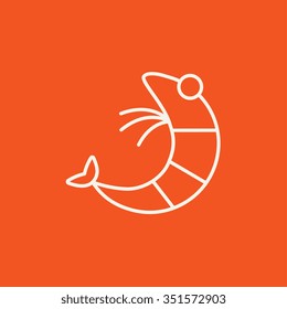 Icono de línea de camarón para web, móvil e infografía. Icono blanco vector aislado en fondo rojo.