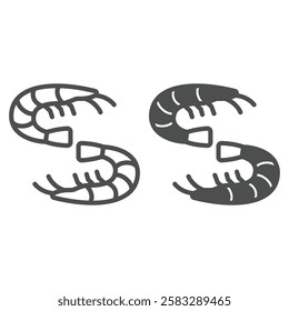 Shrimp line and solid icon, fishery, seafood concept. Vector graphics. Small shrimps pair sign on white background, outline style icon for mobile or web design