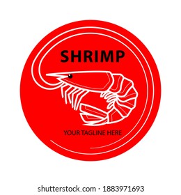 Shrimp linear logo in flat style, fresh sea food. Isolated on white background. Vector illustration.