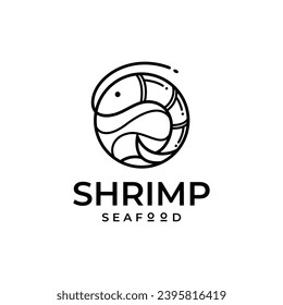 Shrimp linear outline logo design in circle shape