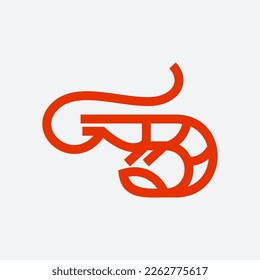 diseño vectorial de icono de línea simple de camarón o langosta, diseño de pictograma de logotipo moderno de alimento marino en el logo de contorno abstracto
