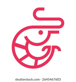 Shrimp or lobster simple line icon logo vector design, modern logo pictogram design of seafood in abstract outline logo. Modern Shrimp Icon in Minimalist Red Line Style