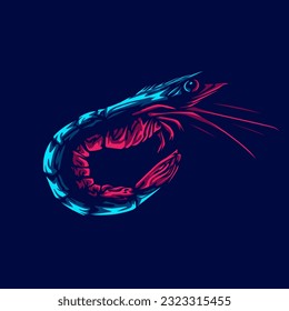 Shrimp logo with colorful neon line art design with dark background. Abstract hand drawn sketch vector illustration.