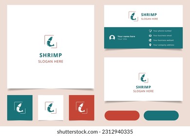 Shrimp logo design with editable slogan. Branding book and business card template.