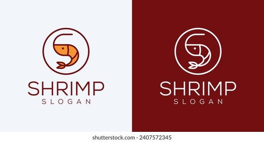 Shrimp logo design vector illustration of sea shrimp line art design