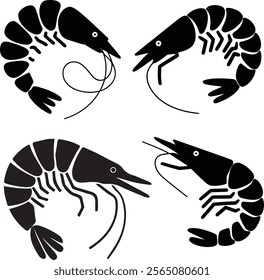 Shrimp logo. shrimp icon silhouettes , Isolated shrimp on white background. Seafood