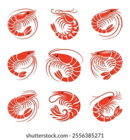 Shrimp logo. Isolated shrimp on white background. Prawns