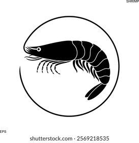 Shrimp logo. Isolated shrimp on white background. Prawns outline