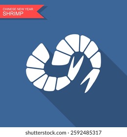 Shrimp logo. Isolated shrimps icon with long shadow. Prawns vector illustration