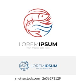Shrimp logo as a symbol of delicious seafood, line style icons
