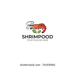 Shrimp Logo Template. Seafood Vector Design. Sea Life Line Colorful Illustration