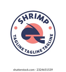 Shrimp logo template. Vector illustration of a circle emblem with text. Vector illustration