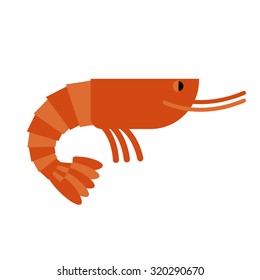 Shrimp. Marine cancroid. Boiled fish delicacy. Cooked Orange on white background.
