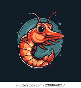 Shrimp mascot logo for a seafood company. modern flat color