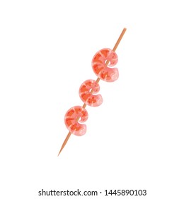 Shrimp meat on a skewer. Vector illustration on white background.