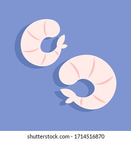 Shrimp. Meat and seafood. Tail of sea animal. Delicacy and meal. Vector illustration.