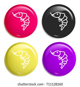 Shrimp multi color glossy badge icon set. Realistic shiny badge icon or logo mockup