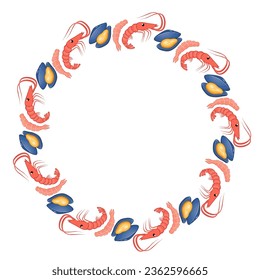 shrimp and mussel seafood art drawn round frame