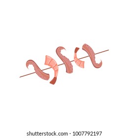 Shrimp and octopus kebabs, fresh grilled seafood cartoon vector Illustration