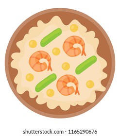 Shrimp omelette in a plate served as a dinner meal 