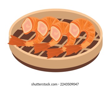 shrimp on bamboo steamer icon isolated