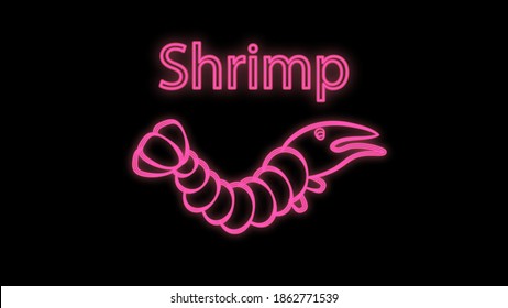 shrimp on a black background, vector illustration, neon. seafood for food. neon sign, illumination. bright signboard for cafes and restaurants. outdoor advertising.