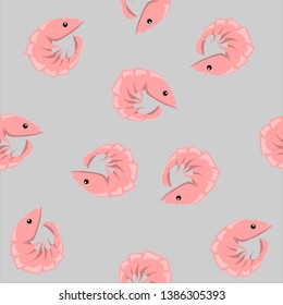 Shrimp on a gray background. Vector pattern.