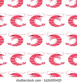 Shrimp on a white background seamless pattern.Vector background