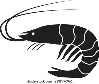 shrimp on white background. shrimp silhouette. prawns sign. flat style.