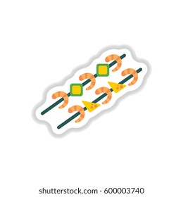 Shrimp on wood stick. Grilled Shrimp Skewers sticker