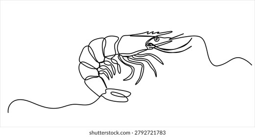 Shrimp outline continuous line art vector illustration minimalist marine and seafood concept