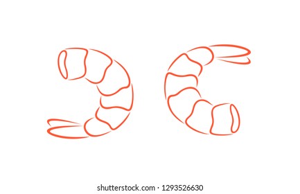 Shrimp outline. Isolated shrimp on white background. Prawns outline. EPS 10. Vector illustration