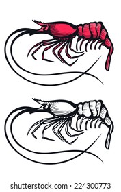 shrimp outline isolated vector illustration