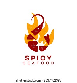 Shrimp Paste Logo Asian Food Vector, Spicy Seasoning Ingredient Seafood flame Flavor for Culinary Label Template Inspiration