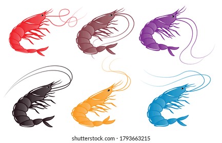 Shrimp pattern. Multicolored, volumetric design. Forward and reverse direction. Simple isolated vector.