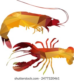 shrimp Polygon Lowpoly Style animal illustration Vector